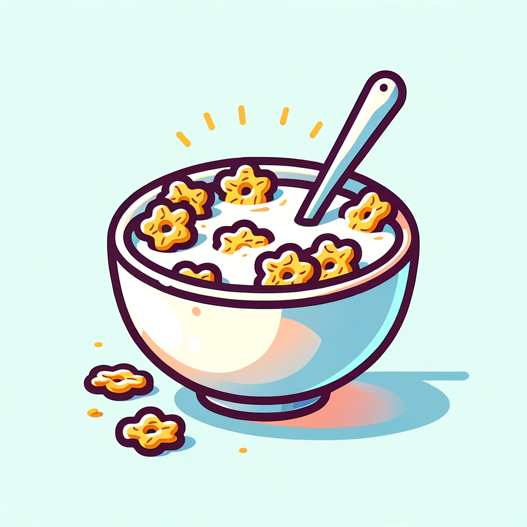 A white bowl filled with cornflake cereal submerged in white milk, with a spoon resting inside.