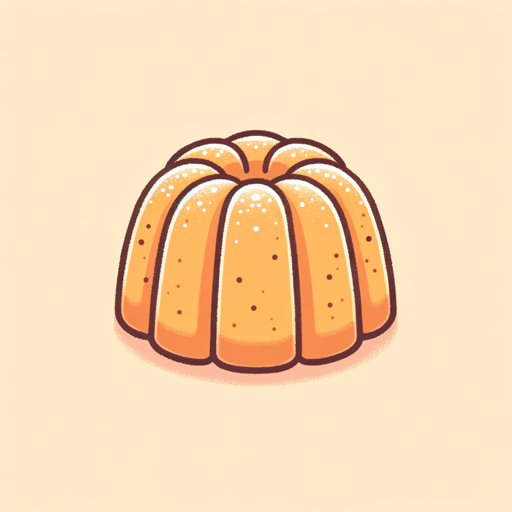 A small curved slice of golden-brown bundt cake held in hand, showing a soft, tender crumb and a light sugar glaze on its surface.