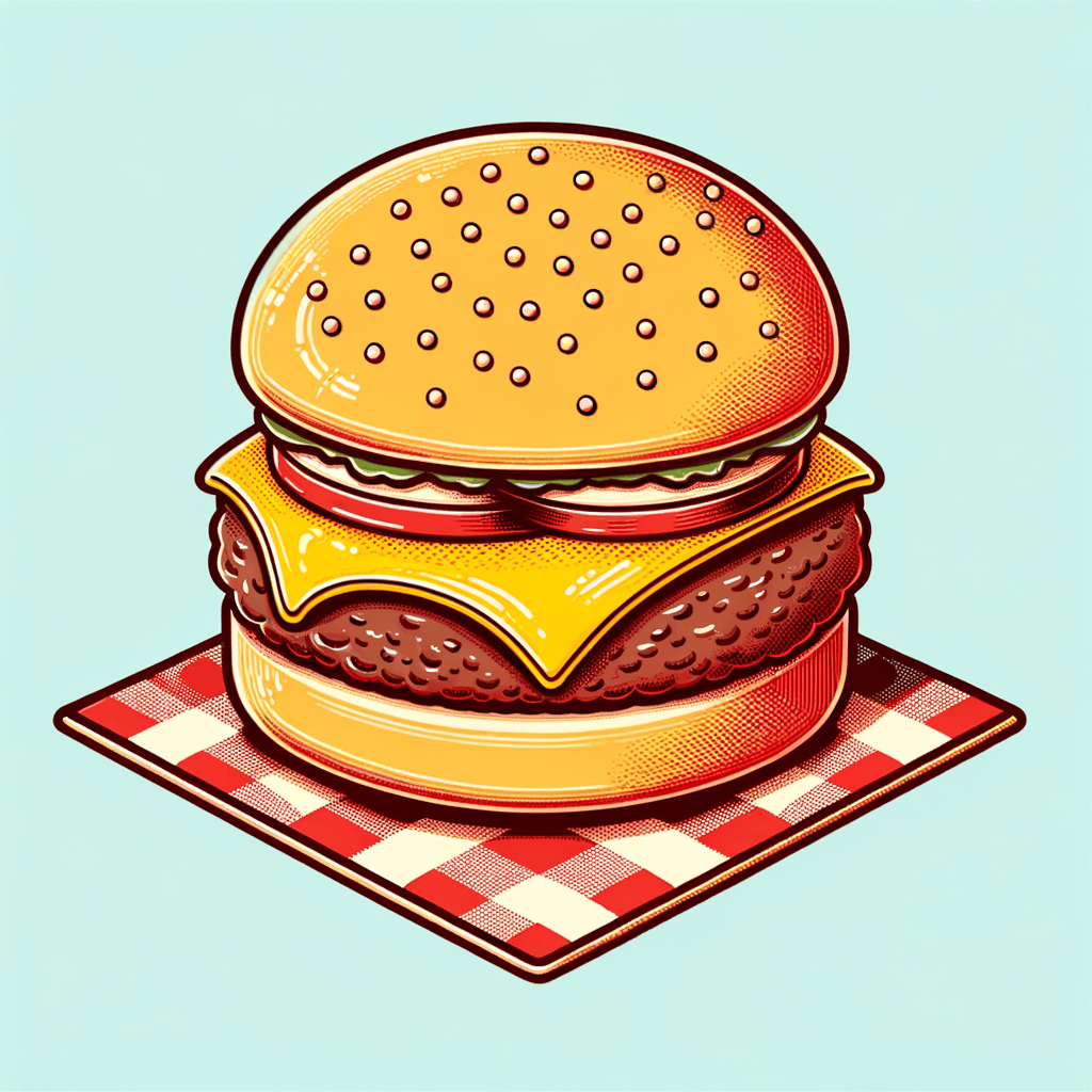 A single cheeseburger with a juicy beef patty and melted slice of yellow cheese on a soft bun, placed on red and white checkered paper.