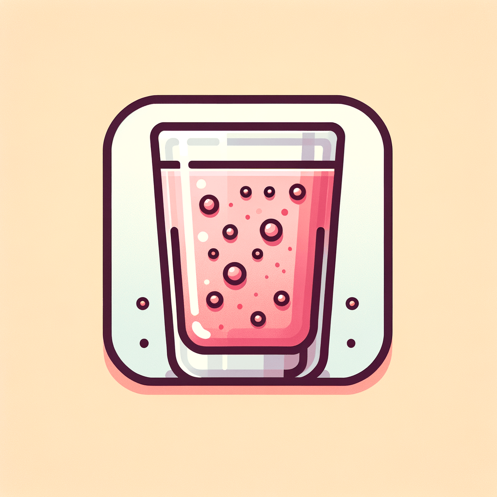 A clear glass filled with a thick pink smoothie showing tiny bubbles on the surface.