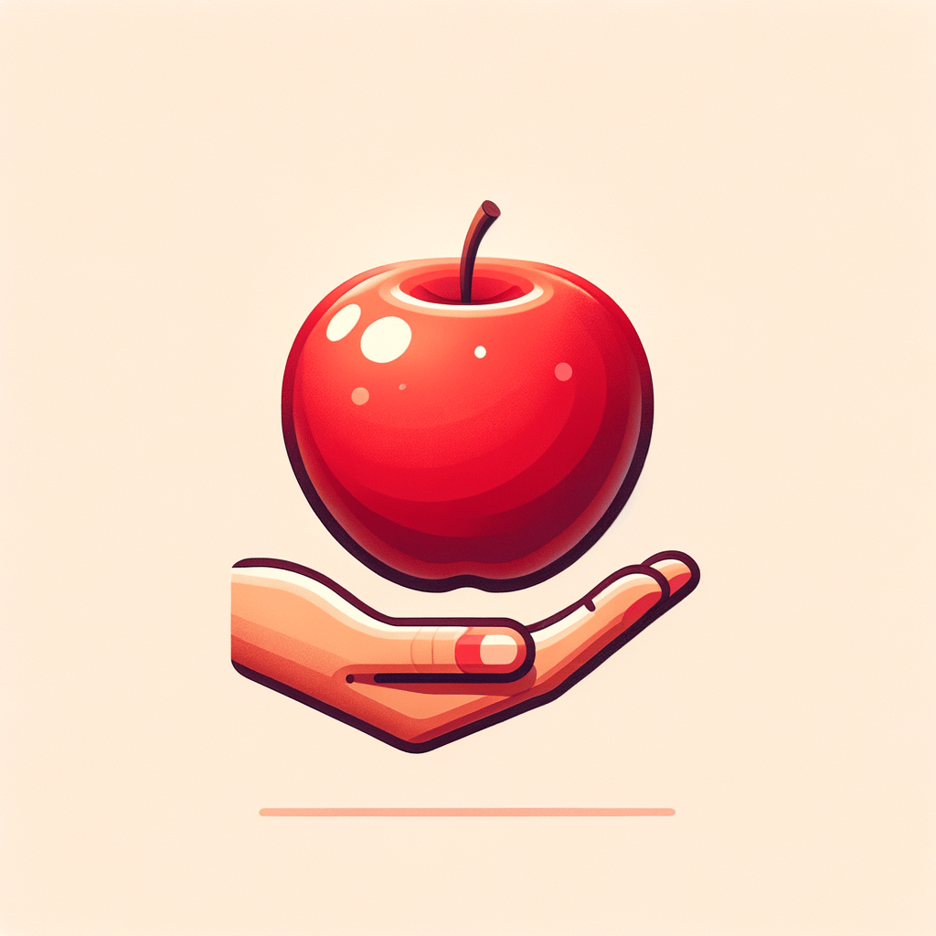 A single small red apple with its stem intact, held in a hand against a neutral background, showing the fruit’s smooth skin texture.