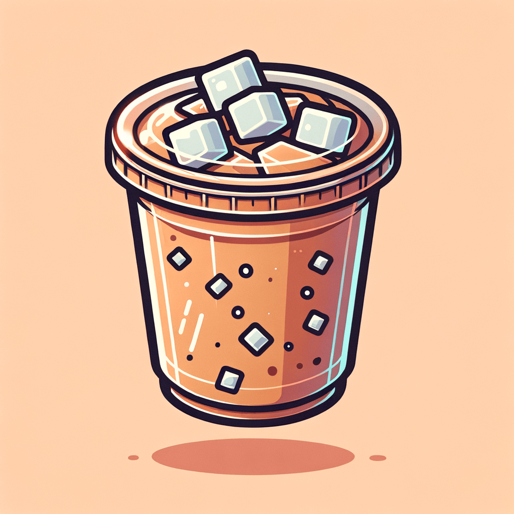 A clear plastic takeout cup filled with light brown iced coffee and ice cubes, with a plastic lid on top.