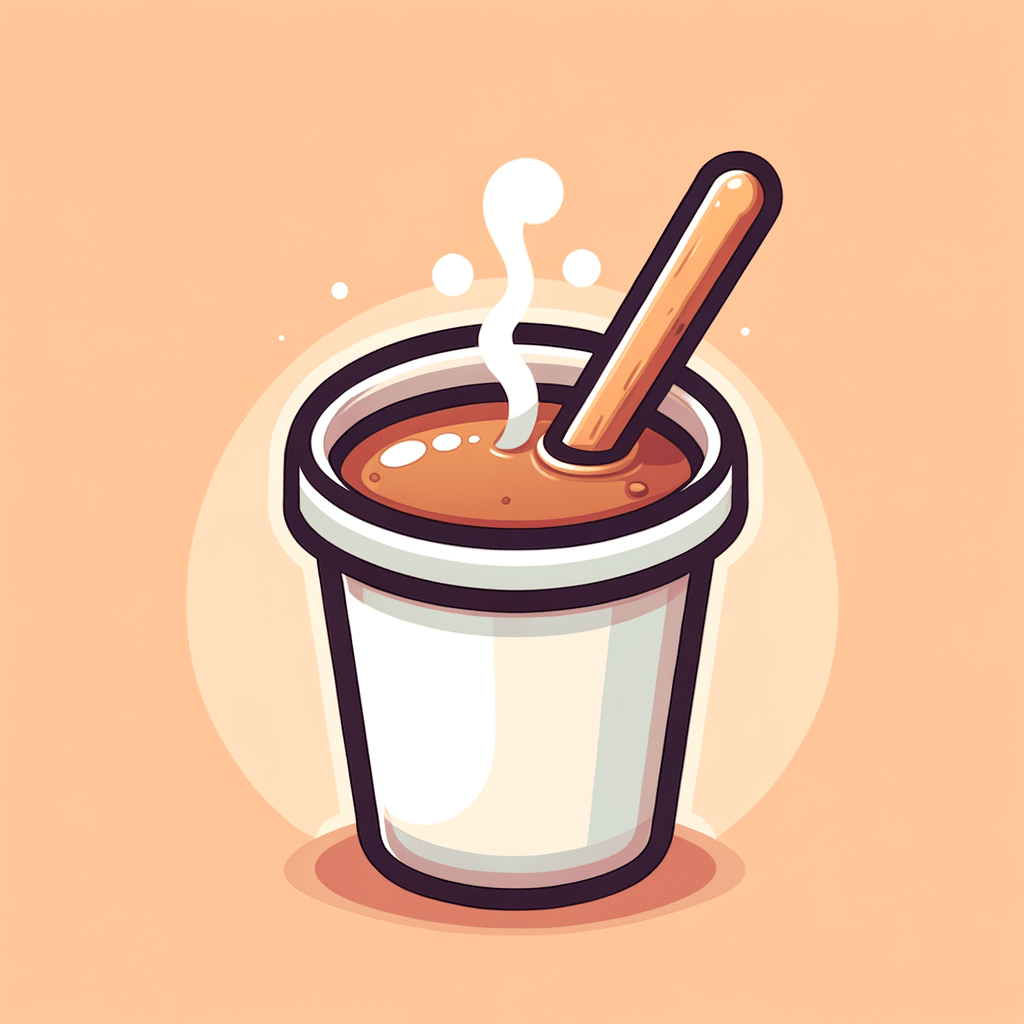 A white paper cup filled with steaming medium-brown coffee, with a wooden stir stick resting on the rim.