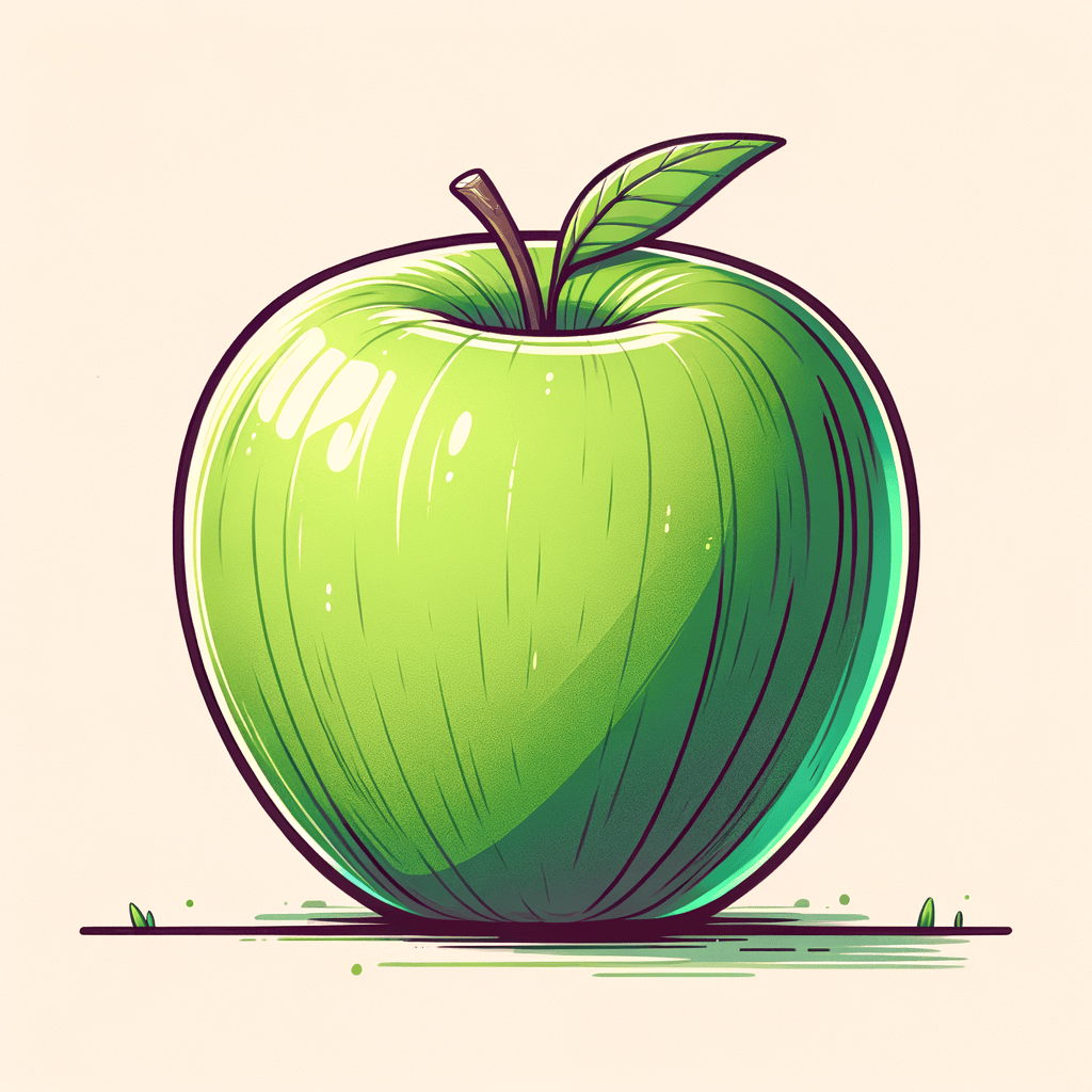 A single bright green apple with smooth, glossy skin sitting on a neutral background.