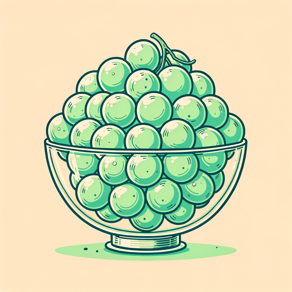 A clear glass bowl containing a cluster of fresh green seedless grapes.