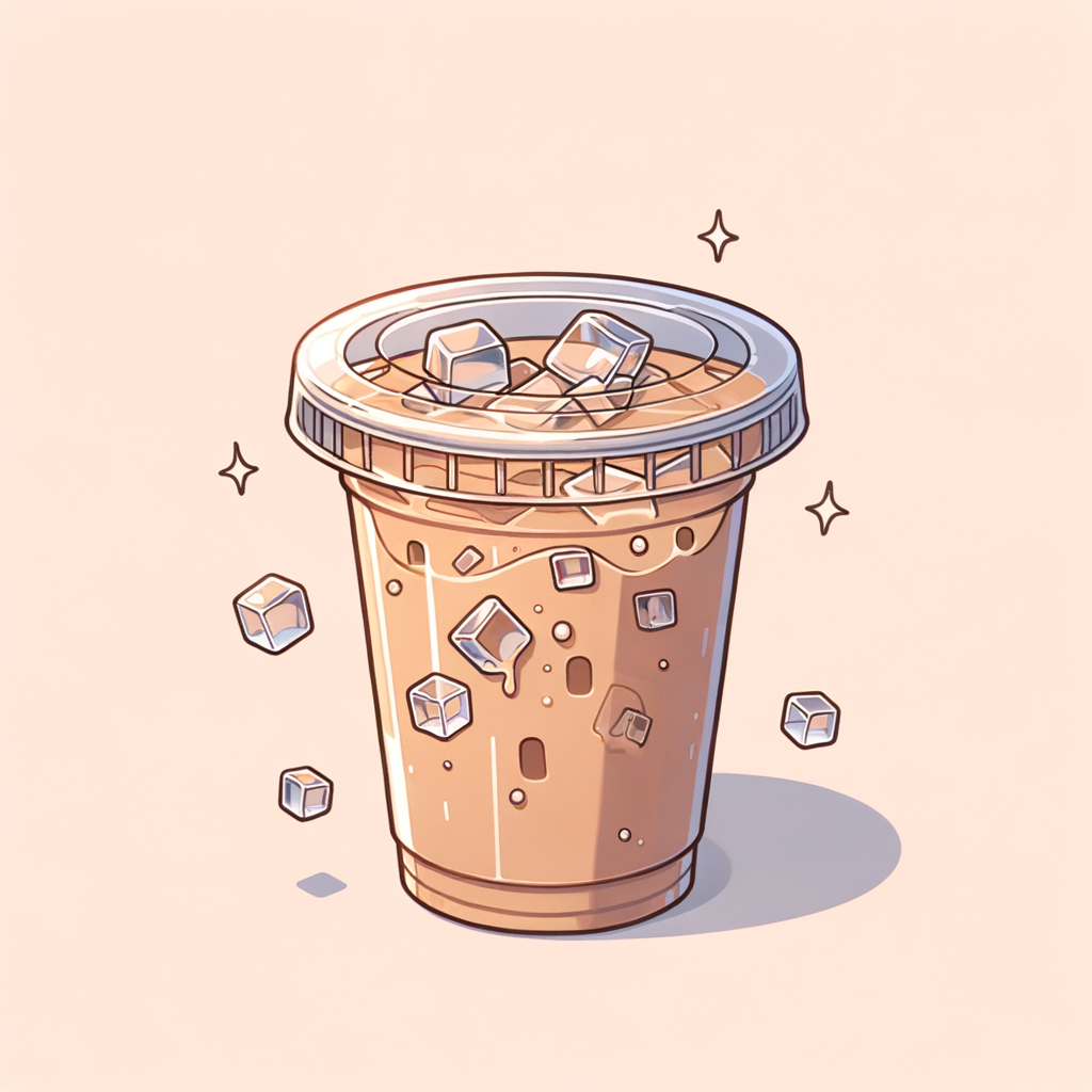 A clear plastic cup containing a partially consumed iced latte with visible ice cubes and a light brown coffee-milk mixture, topped with a clear plastic lid.