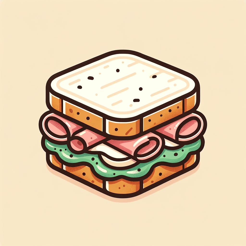 Two thick slices of toasted artisanal sourdough bread sandwiching layers of thinly folded pale pink mortadella and a generous spread of creamy white ricotta cheese, with a thin green pesto layer visible, wrapped in parchment paper.