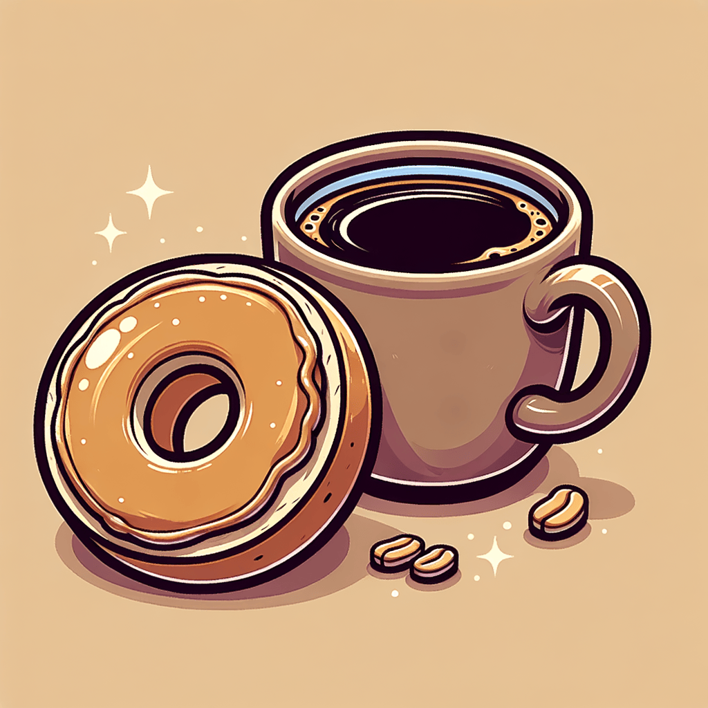 A single toasted bagel half with a smooth, glossy layer of peanut butter on its cut surface, placed next to a simple ceramic mug containing dark brewed coffee.