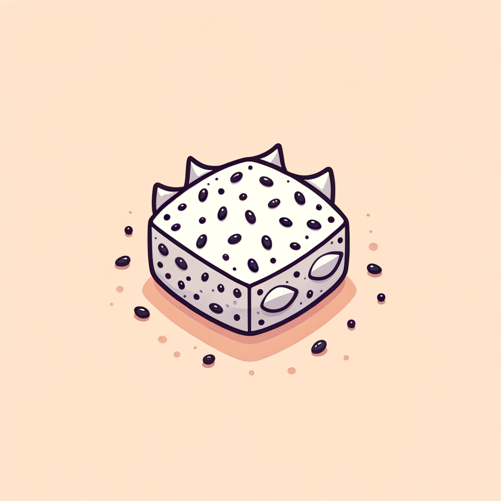 A single rectangular slice of white dragon fruit with scattered black seeds, placed on a plain surface without any background elements.