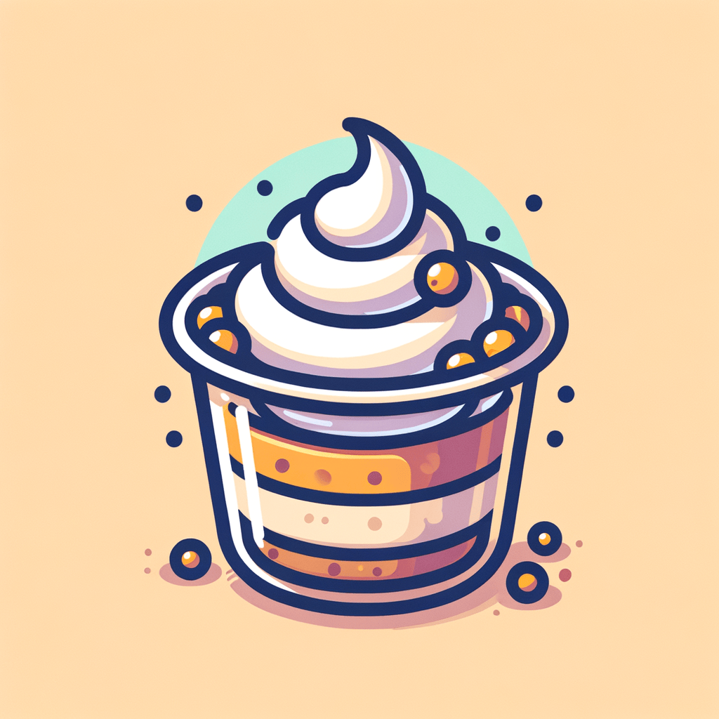 A clear plastic cup containing a cake base topped with swirls of white whipped cream and fine strands of vibrant purple yam cream, with a few crunchy nibs.