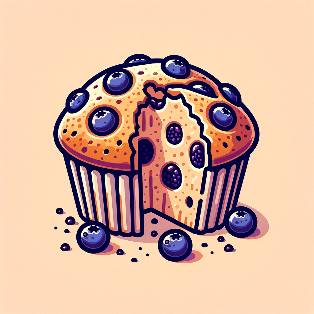 A half-eaten golden-brown blueberry muffin split open to reveal plump, deep-purple blueberries throughout its moist crumb, with the paper liner partially peeled back.