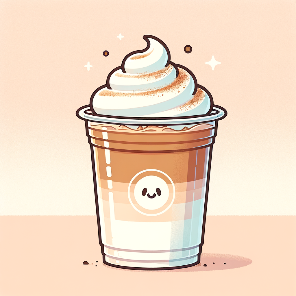 A clear plastic cup filled with an iced latte showing distinct layers: milky white at the bottom, medium-brown espresso in the middle, and creamy foam on top dusted lightly with cinnamon. A subtle smiley-face logo is printed on the cup.